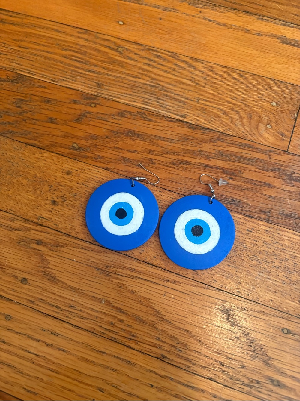Blue Evil Eye Round Dangle Earrings